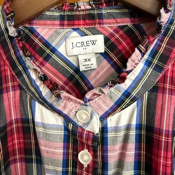 J. Crew Tartan Button Up Top with Ruffled Collar - Picture 4 of 4